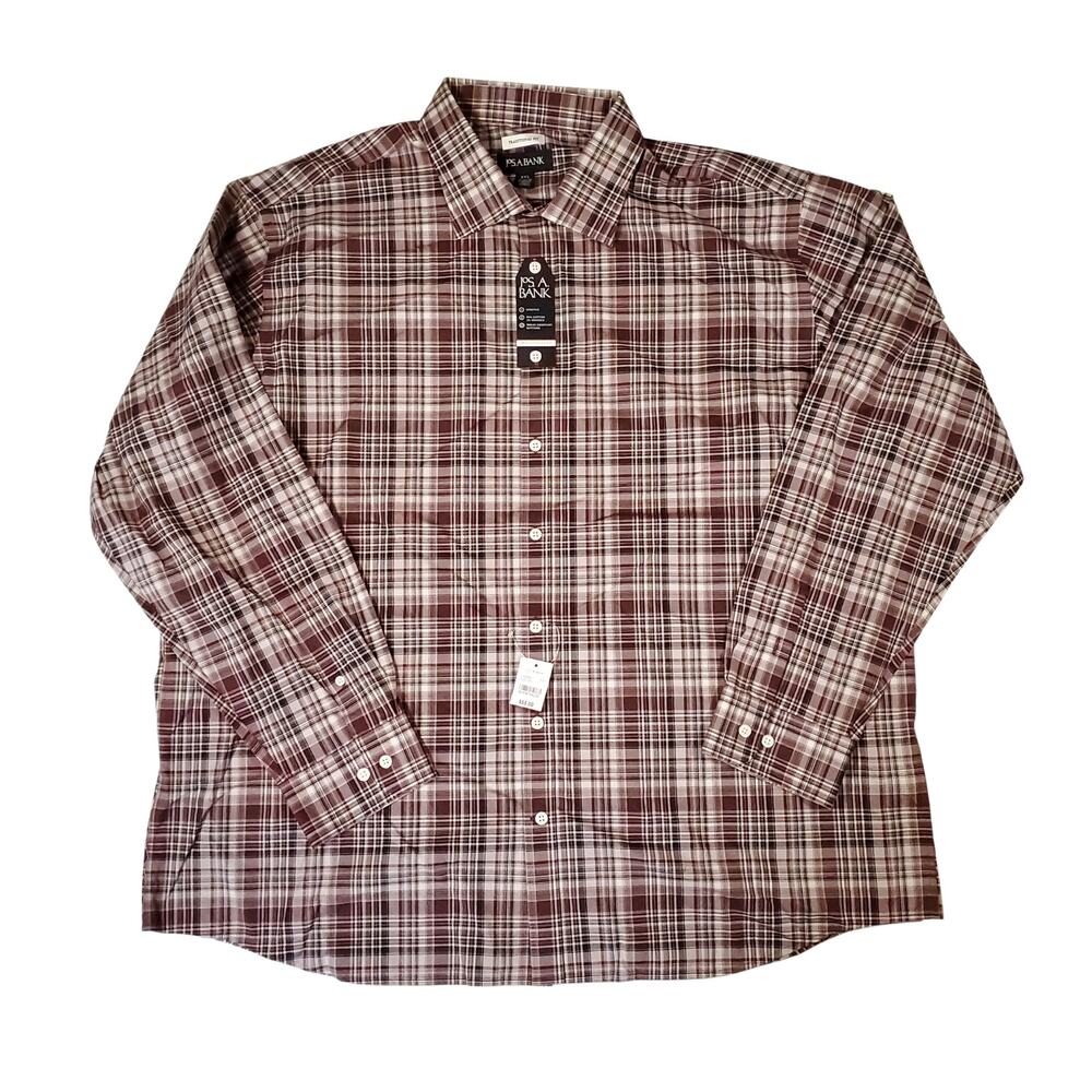Jos A Bank Traditional Fit Red Plaid Button Down Shirt Stretch Cotton XXL NWT
